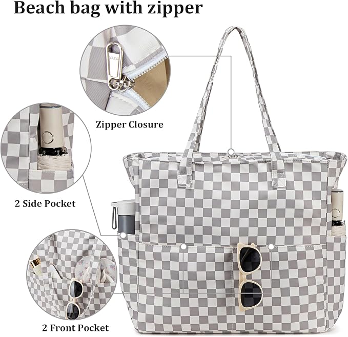LEDAOU Beach Bag Waterproof Sandproof Women Beach Tote Pool Bag with Zipper for Swim Gym Grocery Travel with Wet Pocket | Sandproof - Image 8