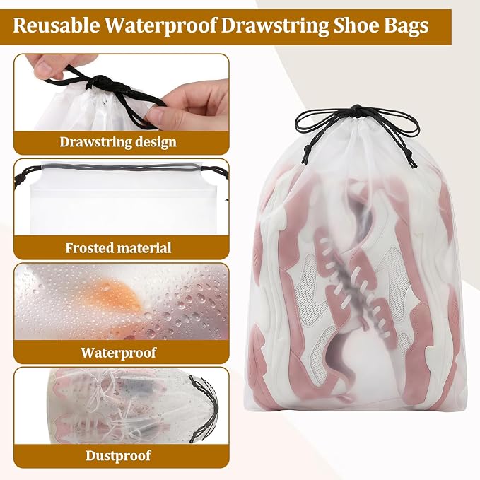 Drawstring Shoe Bags Shoe Bags for Packing, Storage Reusable Waterproof Shoe Organizers for Sneakers & Clothes, Translucent Travel Bags for Men Women (16 Pack) - Image 4