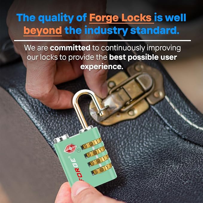 Forge Dual-Opening: Key or Combination Access Lock, TSA Approved Locks for Luggage, Pelican case, Travel, Gym, School, Stainless Steel Shackle. (Green, 4 Pk) - Image 7
