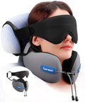 SARISUN Travel Neck Pillow with Strap & Eye Mask for Airplane Sleep Support | Airplane Pillow with Memory Foam, 3D Sleep Mask, for Comfort Sleep on Long Flight/Car Trip/Train Travel Essentials Grey by SARISUN
