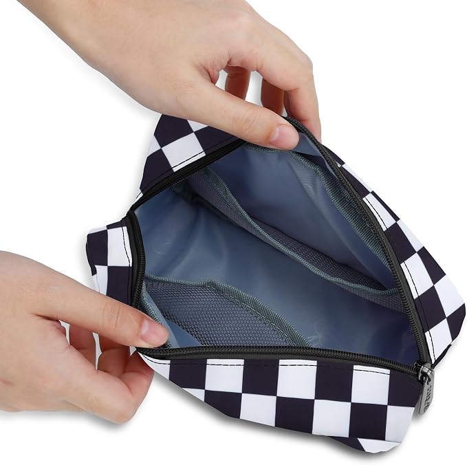 E-Tree Cute Makeup Bag,Medium Travel Make up Pouch for Purse,Zipper Toiletry Cosmetic Brush Skin Care Case for Women Man,Tech Electronic Organizer,Small Canvas Storage for Personal Items,Checkered - Image 4