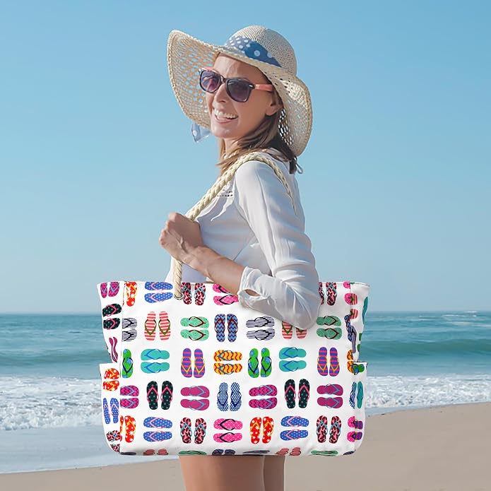 Becokan Beach Bags for Women Large Waterproof Beach Tote Bag Zipper Beach Bags Waterproof Sandproof Swim Pool Bag Large Tote - Image 3