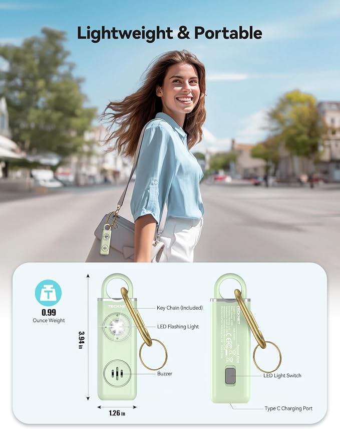 TECKNET Rechargeable Personal Safety Alarm for Women, 130dB Self Defense Keychain Alarm with SOS Strobe Light, Low Battery Notice, Personal Alarm Loud Siren Safety Keychain for Girls Kids Elderly - Image 5