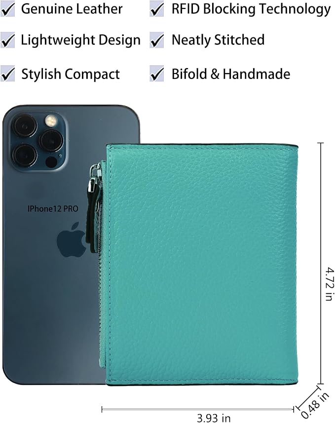 Women's RFID Blocking Leather Small Compact Bi-fold Zipper Pocket Wallet Card Case Purse with id Window - Image 4