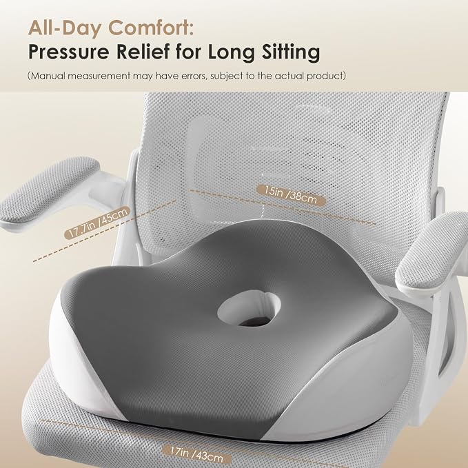 Car Seat Cushion for Driving, Memory Foam Seat Cushion for Car Office Chair, Ergonomic Office Seat Chair Cushion for Sciatica Pain Relief, Larger Car Seat Cushion for Trunk - Gray - Image 7