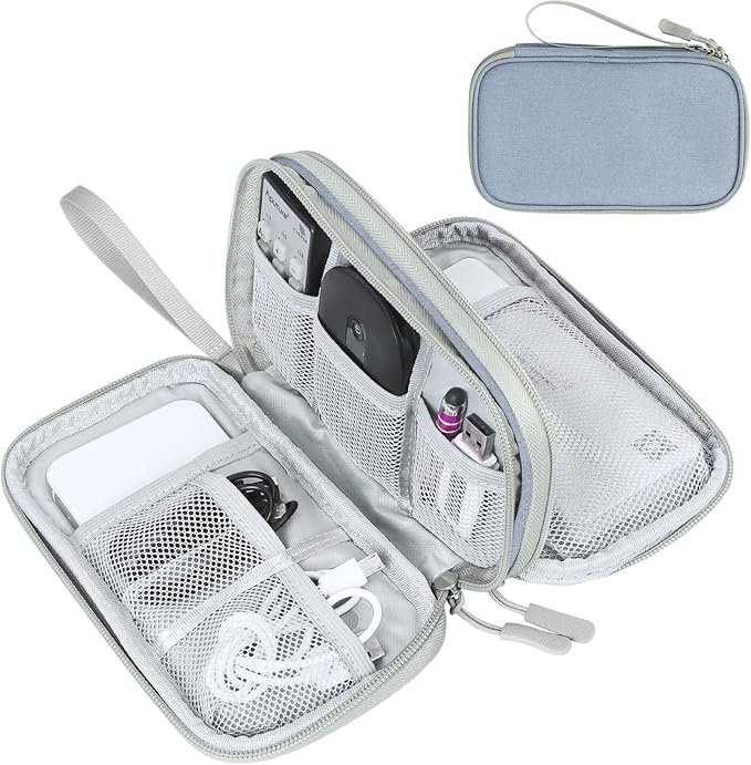 FYY Electronic Organizer, Travel Tech Pouch Bag, Cable Organizer Light Grey | Wrist Strap, Waterproof, Double Layers Portable Electronics Travel Carrying Case for Cord, Charger, Daily Business Trips Use by FYY