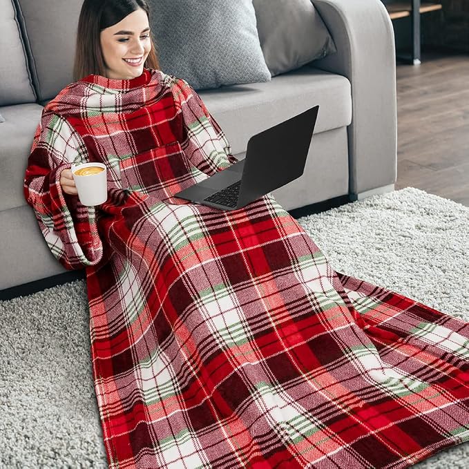 PAVILIA Blanket with Sleeves for Adult Women Men, Soft Warm Wearable Blanket Fleece Wrap Throw, Robe Blanket Gift - Image 9