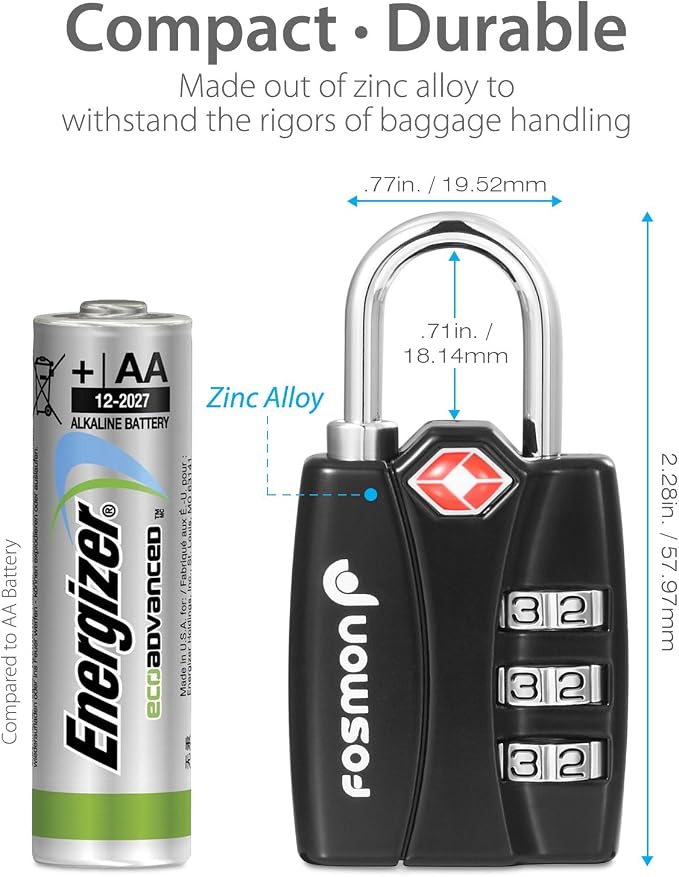 Fosmon TSA Approved Luggage Locks, 3 Digit Combination Padlock, 2 Pack | Open Alert Indicator, Durable Alloy Body, Backpack Zipper Anti Theft, Gym Locker Gun Case, Camping Tent Security - Image 3