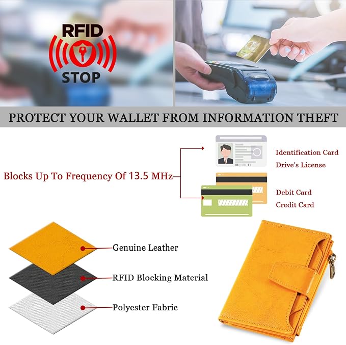 Small Wallet Women RFID Blocking Soft Leather Bifold Compact Card Holder Wallet for Women with Zipper Coin Pocket 4 ID Window - Image 6