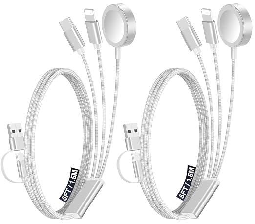 2Pack Travel Essentials for Apple Watch Charger,3-in-2 Multi Charging Cable | Cruise Vacation Camping Essentials for iPhone Charger,Type C/Lightning for iWatch,iPhone 17-12,Xbox Series X&S-5FT White by Accessoriesforphoneandelectricproducts