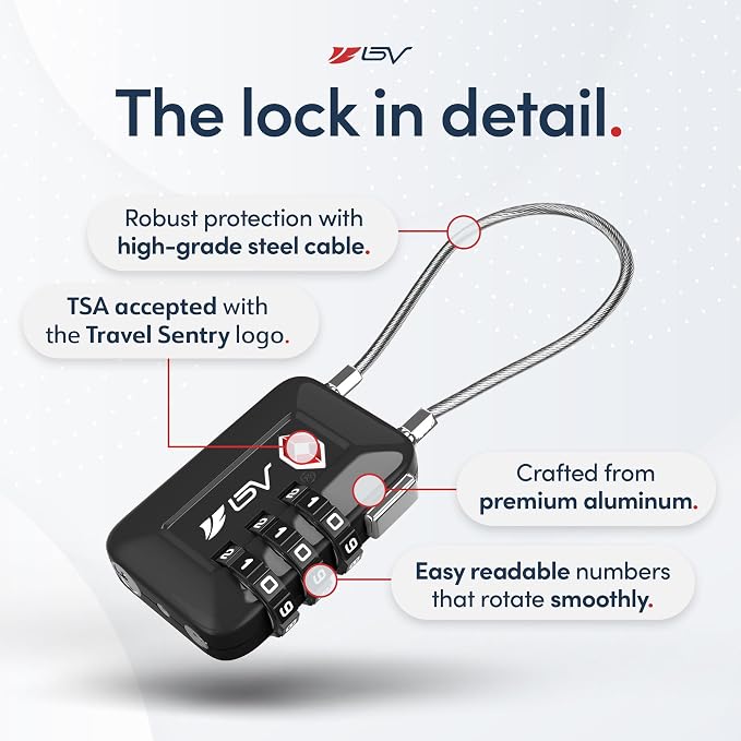 TSA Accepted Luggage Travel Lock, Set-Your-Own Combination Lock for School Gym Locker, Luggage Suitcase Baggage Locks, Filing Cabinets, Toolbox, Case (Black, 4 Pack) - Image 8