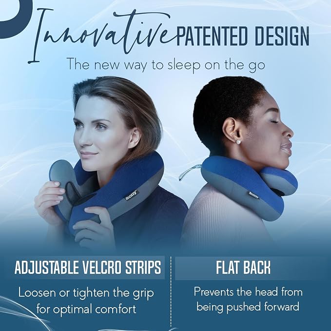 BCOZZY Travel Neck Pillow for Airplane – Patented Double Support for Head, Neck, and Chin. Best for Long Flights, Plane Sleeping & Car Rides. Adjustable Size. Fully Washable. Carry Bag. X-Large, Navy - Image 3