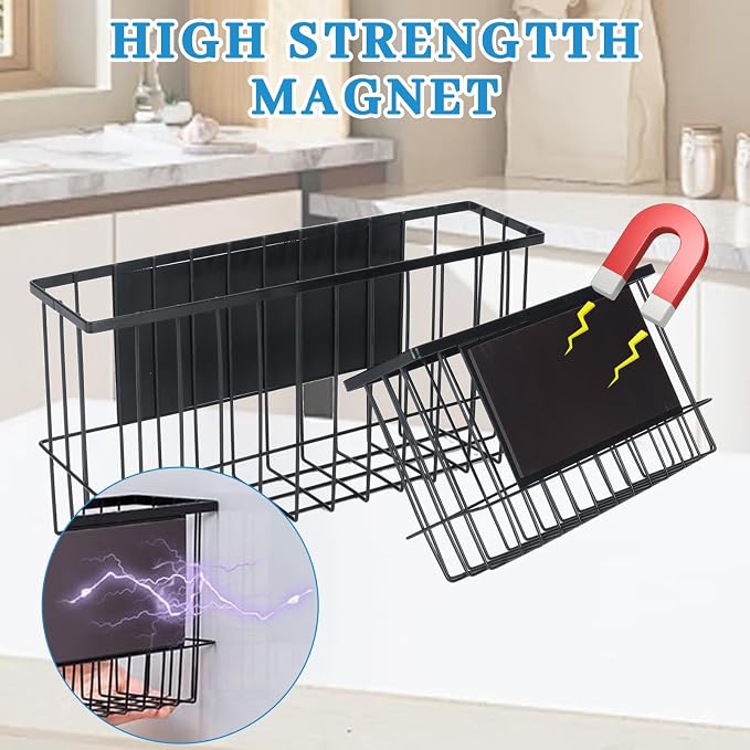 2 Pack Magnetic Aluminum Foil and Plastic Wrap Organizer,Wall Mounted Cabinet Door Organizer,Kitchen Pantry Organizers and Storage,Wrapping Paper Shelf for Sandwich, Freezer, Ziplock Bag, Black - Image 5