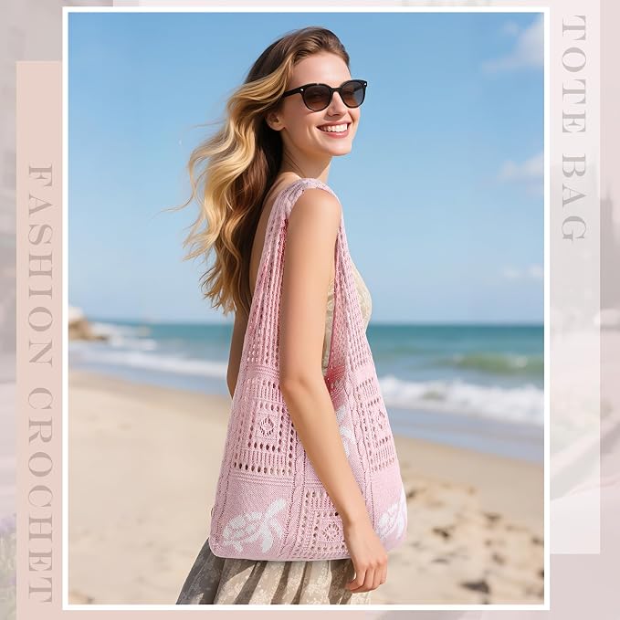 Sightor Crochet Tote Bag, Mesh Beach Bag Knit Summer Hobo Bag for Women | Beach Tote bag Vacation Outfits Aesthetic Boho Bag - Image 3