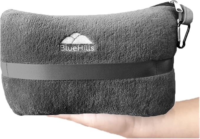 BlueHills Premium Soft Plush Mini Travel Blanket Pillow Plane 2 in 1 Gray | Luggage Belt & Backpack Clip, Compact Lightweight, Airplane Essentials, Zipper Case, Long Flight Traveling Throw, Small Bag - Image 8