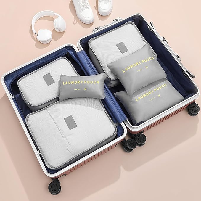 6 Set Packing Cubes for Travel Luggage Packing Bags Reusable Lightweight Suitcase Organizer Cubes Set for Travel Accessories (Grey) - Image 4