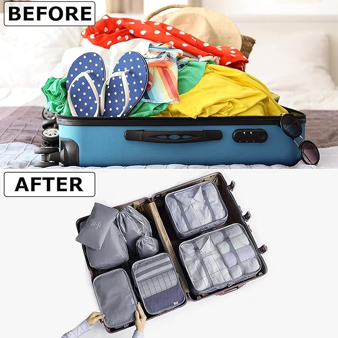 LANSKLBD 6/8 Set Packing Cubes for Suitcases Travel Luggage Packing Organizers,Travel Accessories Essentials Luggage Organizer with Shoe/Tioletry/Laundry Bag (Grey, 8 set) - Image 3