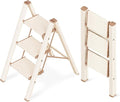 3 Step Ladder, Folding Step Stool with Anti-Slip Wide Pedal | Lightweight, Aluminum Material, 330LBS Load, Portable, Easy Storage, Space Saving, for Kitchen, Bedroom Use, Chocolate White by GameGem