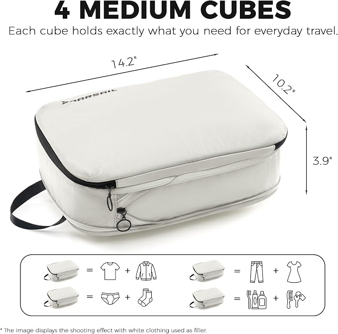 4 Pack Ultralight Compression Packing Cubes for Travel, White | 100D Composite Nylon, Translucent Design, Water Repellent and Tear-resistant, Odor and Dust Protection, Compression Reliable - Image 5