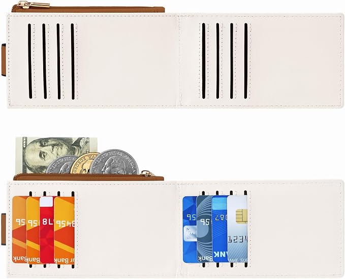 Chelmon Women's RFID Slim Card Holder Wallet | Thin Bifold Multi Card Case with Zipper Coin Pocket Purse for Women(Beige Brown) - Image 5