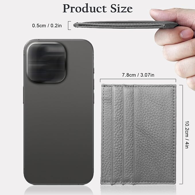 WOXVM Credit Card Holder Wallet RFID Blocking Slim Credit Card Cases Holder Premium Leather Minimalist Front Pocket Small Wallet with 6 Card Slots and 1 Pockets for Men Women (Grey) - Image 2