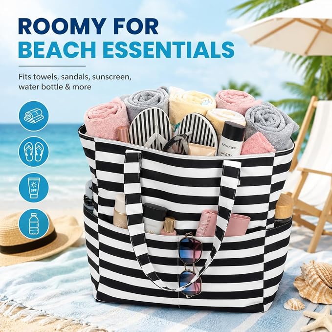 LEDAOU Beach Bag Waterproof Sandproof Women Beach Tote Pool Bag with Zipper for Swim Gym Grocery Travel with Wet Pocket | Sandproof - Image 5