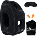 Inflatable Travel Pillow - Airplane Pillow for Neck Support on Long Flights, Buses, Cars, Office & Trains - Comes with Eye Mask, Earplugs & Portable Drawstring Bag - Black by Skyrest
