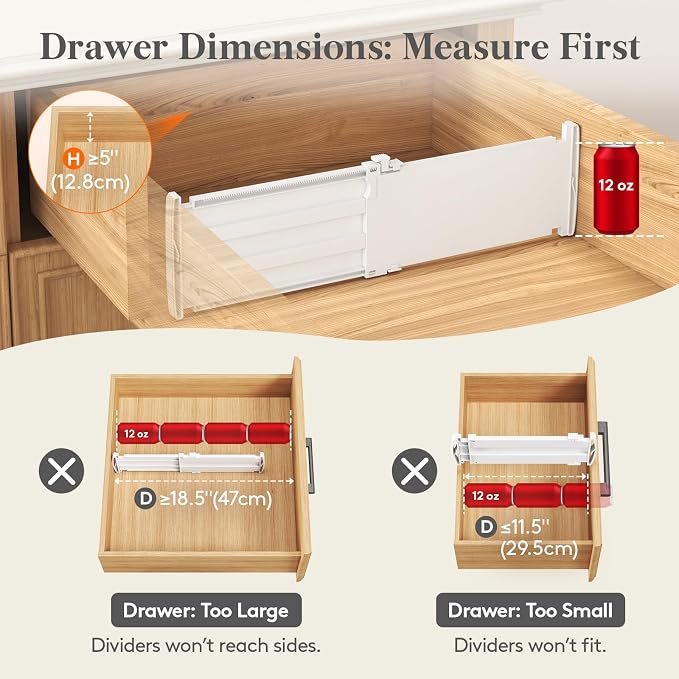 Lifewit 5" Tall Drawer Dividers, Adjustable Deep Drawer Organizer Clothes | 11.5"-18.5" Expandable Plastic Separators for Dresser, Kitchen, Cabinet, Nursery, Office, Socks & Underwear Storage, 4 Pack - Image 6