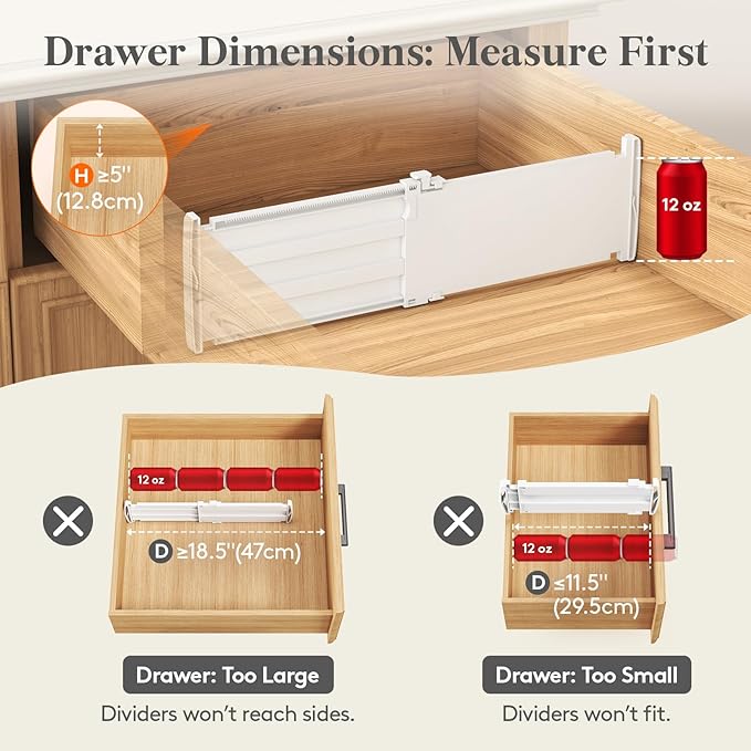 Lifewit 5" Tall Drawer Dividers, Adjustable Deep Drawer Organizer Clothes | 11.5"-18.5" Expandable Plastic Separators for Dresser, Kitchen, Cabinet, Nursery, Office, Socks & Underwear Storage, 8 Pack - Image 6