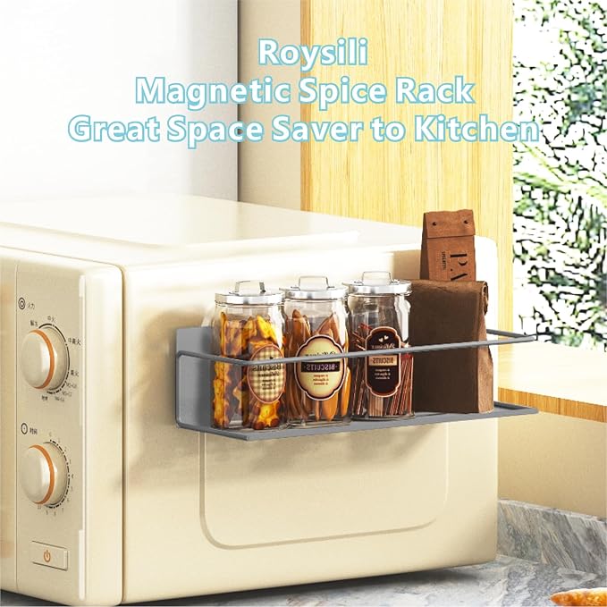 Magnetic Spice Rack For Refrigerator, Space Saving Magnetic Shelf For Fridge Grey 4 Pack With Magnetic Paper Towel Holder - Image 7