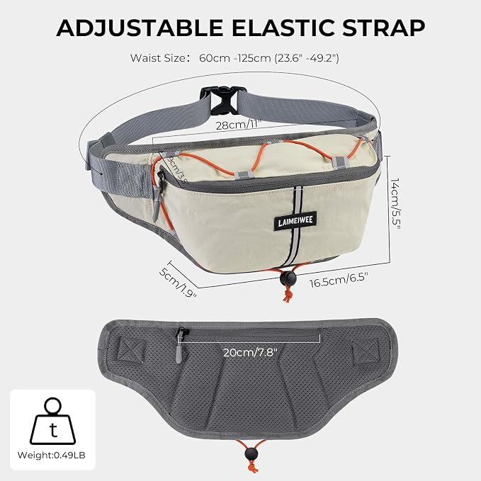 Fanny Pack for Women Men, Water-Resistant Travel Waist Pack with RFID Blocking, Wide Opening Crossbody Belt Bag for Phone, Passport, Small Hip Pack for Running, Hiking, Workout（Off-white） - Image 6