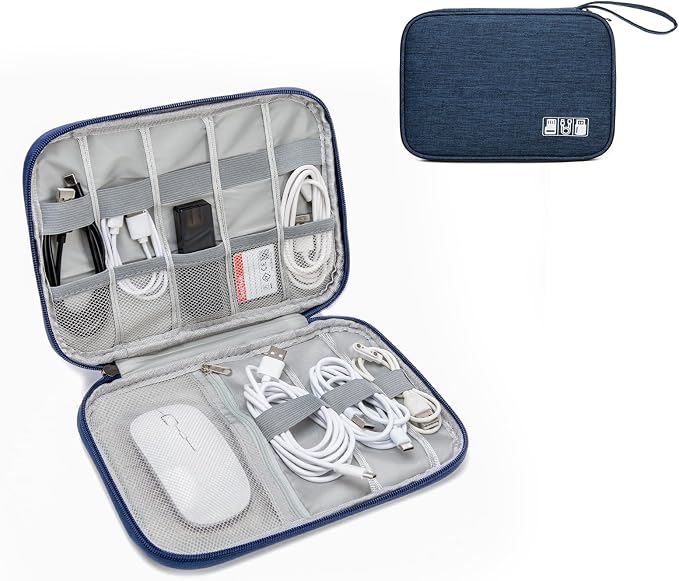 Cable Organizer Bag, Electronics Case for Cords, Chargers & Tech | Organize cables, chargers and power banks with elastic loops, mesh pockets and a slim design for travel. by Unknown