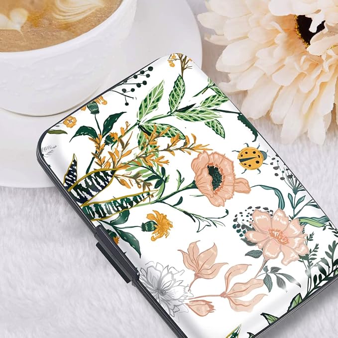 Coco Rossi Credit Card Holder RFID Aluminum Small Mini Wallet Women | Metal Wallet, Business Cards Holder, ID Case, Slim Sleeves, Womens Girls Gift, Carry Proof Wallets for Travel, White Flower - Image 6