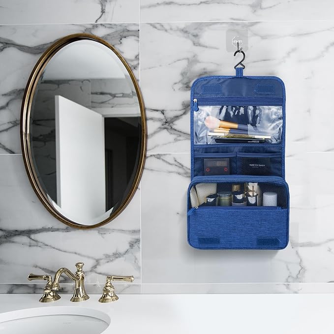 Lcsmaokin Large Capacity Toiletry Bag Travel Bag with Hanging Hook for Men and Women Waterproof Travel Cosmetic Bag Bathroom Storage Bag for Brushes Set, Full-Sized Shampoo, Toiletries, (Navy Blue) - Image 6