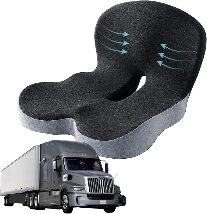 Memory Foam Seat Cushion for Truck Drivers, Office Chairs Ergonomic Seat Cushion for Back, Tailbone Sciatica Pain Relief, Pressure Relief Pad for Long Sitting, Car Seat Desk Chair Use (Gray) by Unknown