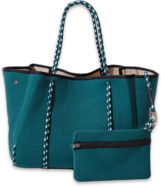 POPUPS Large Neoprene Tote Bag for Women - Everyday Designer Handbag for Travel Work and Beach with Pockets and Zipper Pouch by POPUPSBrand