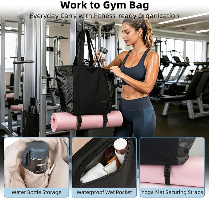 Lightweight Carryall Tote Bag for Women, 25L Expandable Travel Work Bag with Tablet Sleeve, Gym Tote with Yoga Mat Holder & Wet Dry Pocket, 3-Piece Set with Shoe Bag & Cosmetic Pouch (Orange-red) - Image 8