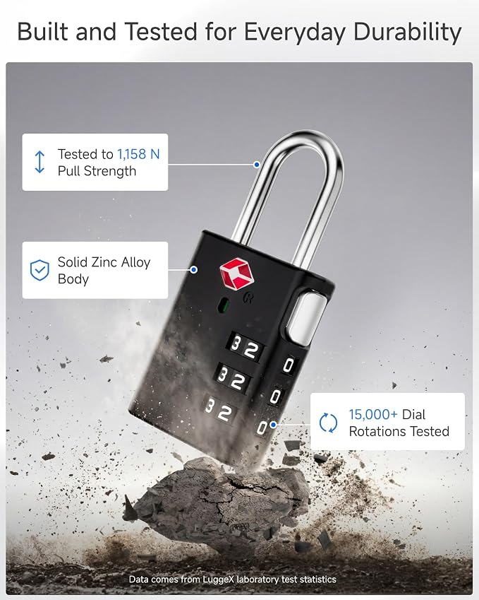 LUGGEX TSA Locks for Luggage, Luggage Locks TSA Approved (Black,2) | One-Button Reset & Cut-Resistant Combination Lock in Gift-box, Gym Lock & Suitcase Lock for Travel,Bag,Case - Image 2