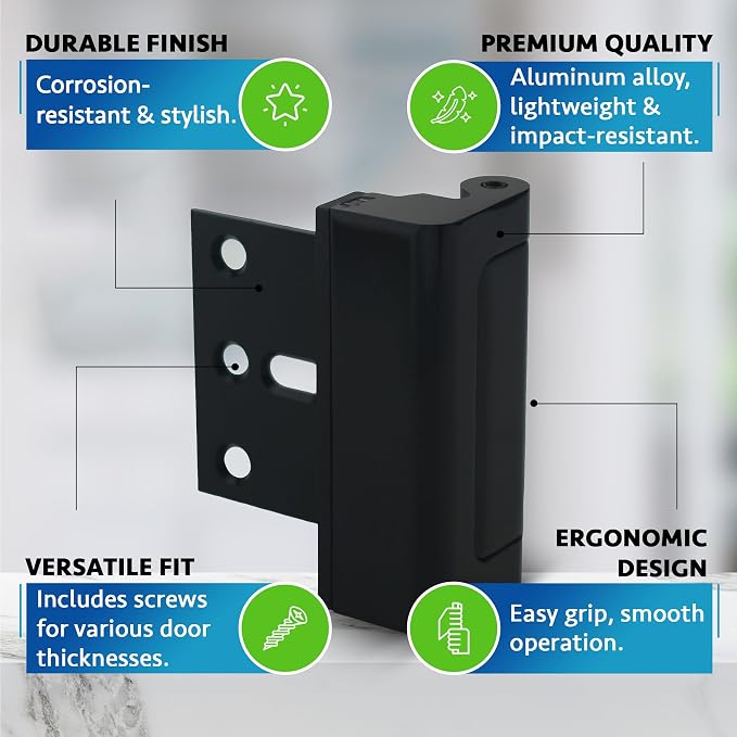 Door Locks (2-Pack) - Easy To Install Aluminum Home Security Door Locks for Front Door - Child Proof Door Lock for Kids Safety - Withstand 800 lb of Force & Tamper Proof Top Door Lock Latch - Image 9