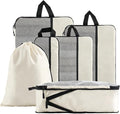 U+U 6 Set Compression Packing Cubes, Travel Organizers (Cream) | Space-Saving & Drawstring Bag Included by UU