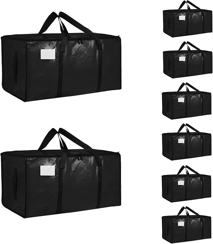 8 Pack-Extra Large Heavy Duty Moving Bags - Waterproof Storage Totes with Handles & Zippers, Foldable for College Dorm, Storage (Black) by Unknown