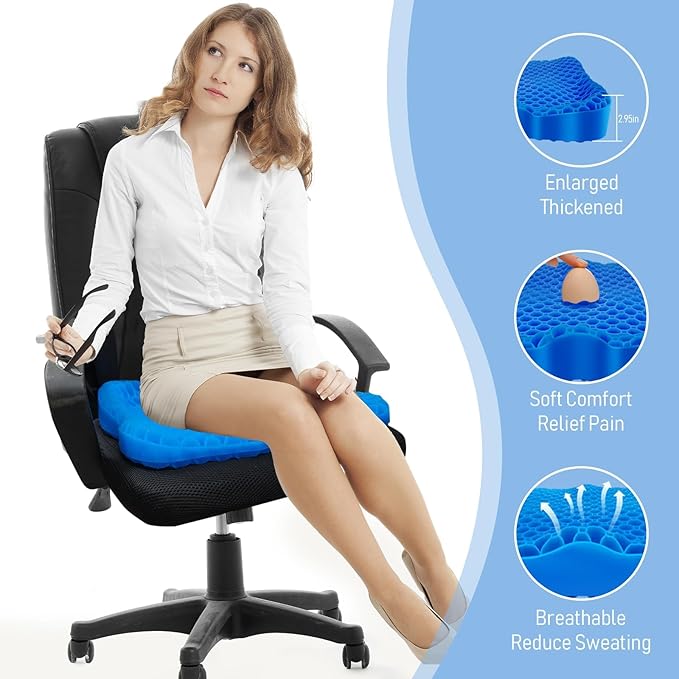 Gel Seat Cushion, Thickened Big Breathable Honeycomb Design Absorbs Pressure Points Gel Cushion with Anti-Slip Cover Seat Cushion for Office Chair Home Car Seat Cushion for Wheelchair - Image 6