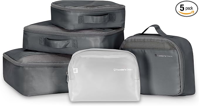 Traveler's Choice Cloverland Packing Cubes, 5-Piece Set, Dark Gray by TravelersChoice
