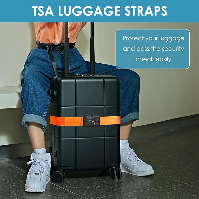 Travel Inspira Heavy Duty Luggage Straps with TSA Lock | Anti-Burst Protection; High Visibility Orange; TSA-Lock Belt with Tag; Adjustable 103-200cm; 20-28 Inch Bags; Anti-Burst - Image 8