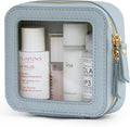 Clear Makeup Bag Travel Cosmetic Case Transparent Toiletry Bag with Zipper, Portable Make Up Organizer Traveling Compact Car Bag for Essentials, Light Blue, Mini by POPVIBE