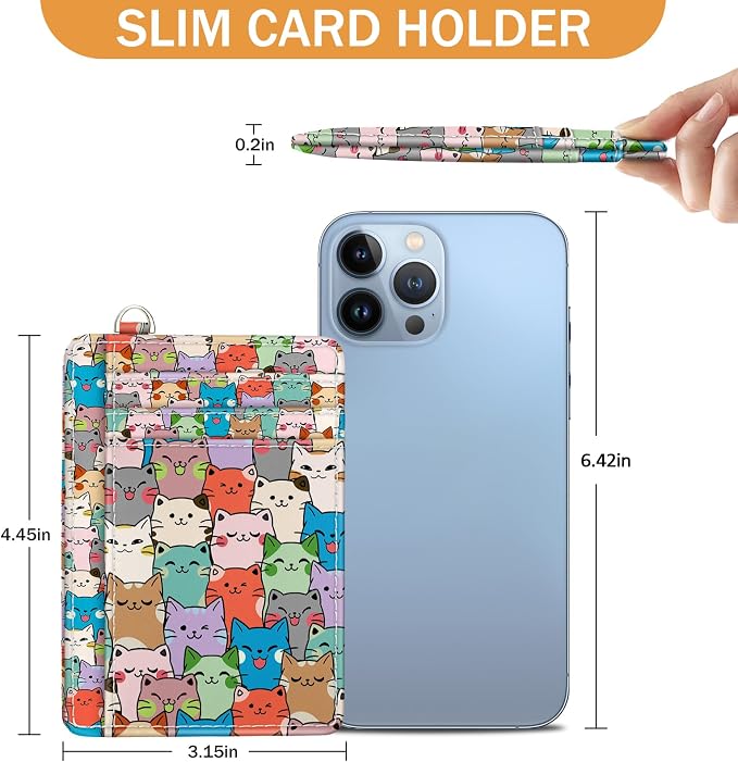 Yonlevres Cat Credit Card Holder Slim RFID Wallet Women Small Travel Cute | Front Pocket, Handy, RFID Blocking, Woman Girls Ladies Gifts, D-ring for Keychain,Thin Mini Card Case, ID Window, PU Leather - Image 6