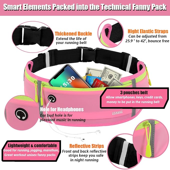 USHAKE Slim Running Belt, Workout Fanny Pack for Men Women,Exercise Waist Pack for Apple iPhone Holder, Runner Belt for Running Walking Cycling Camping Gym - Image 3