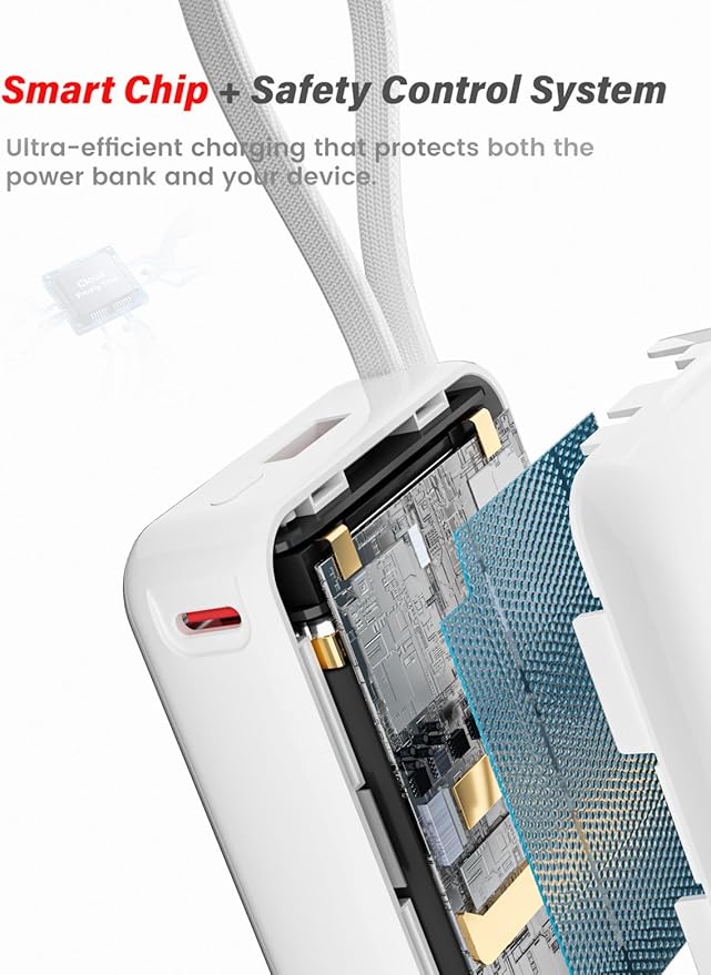 M1 Mini Portable Charger, 10000mAh Ultra-Compact Power Bank, 22.5W PD Fast Charging, Tpye-C Built-in Cable, Small External Battery Pack for iPhone, Samsung, Android iPad (White) - Image 5