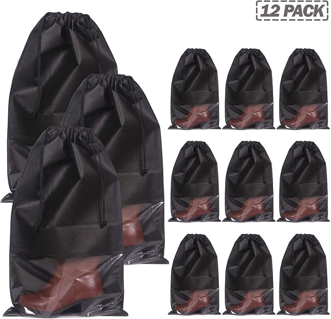 DIOMMELL 12 Pack Tall Boot Bags for Travel Non-Woven with Rope for Women Large Shoe Protector Cover Storage Organizers Pouch - Image 7