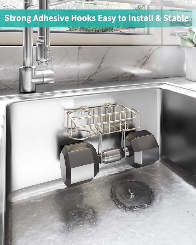 HapiRm Sink Caddy Sponge Holder - No Drill Sponge Holder for Kitchen Sink, Rustproof and Waterproof Kitchen Organizer - Brushed Nickel（8.65 * 3.54 * 2.36 in） - Image 2